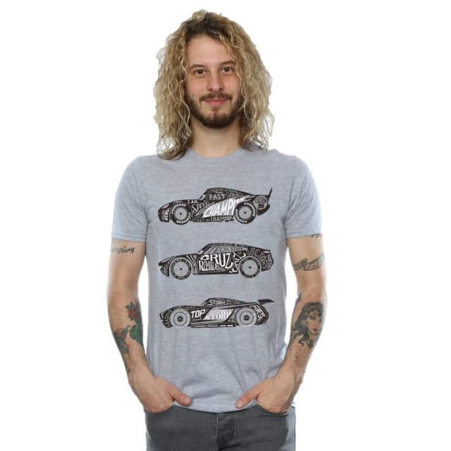 Disney Men Cars Text Racers T-Shirt in Grey Size: Small Grey S Male 5057245927871