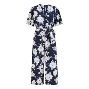 Mela London Navy Floral Jumpsuit With Angel Sleeves - Blue