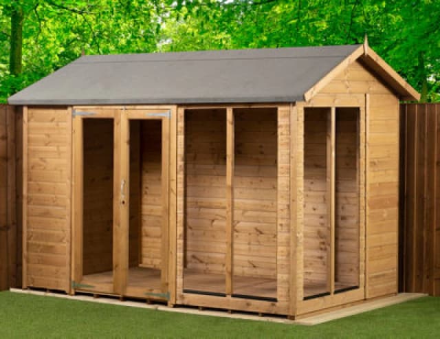 Empire Sheds Empire Apex Summerhouse 6X10 Dipped Treated Tongue And Groove Wooden Garden Shed Double Door (6' X 10' / 6ft X 10ft) (6X10)