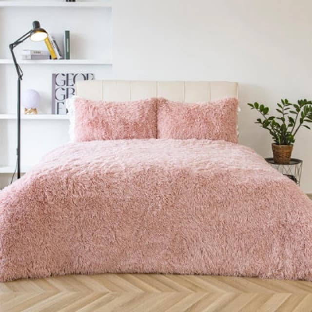 OHS OHS Teddy Duvet Cover Set Bedding Soft Fleece Faux Fur Shaggy in Light Pink Size: Single Light Pink Single Unisex 5027434171804