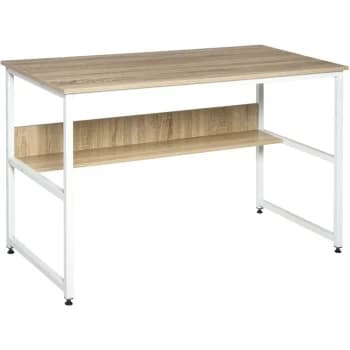 Homcom - Computer Desk w/ Storage Shelf Adjustable Feet Metal Frame Home Office Laptop Study Writing Workstation Table Oak