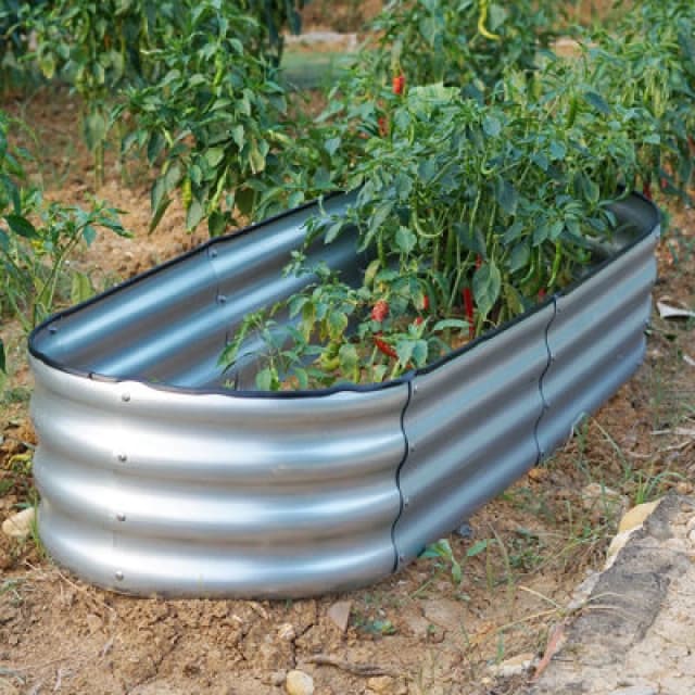 Gr8 Garden Garden Outdoor Raised Bed Planter Oval Galvanised Steel Trough Box 182X61X30Cm