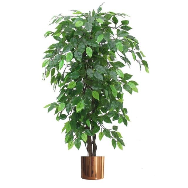 N/A 120cm Artificial Ficus Tree / Plant - Large Bushy Shape Copper Metal Planter