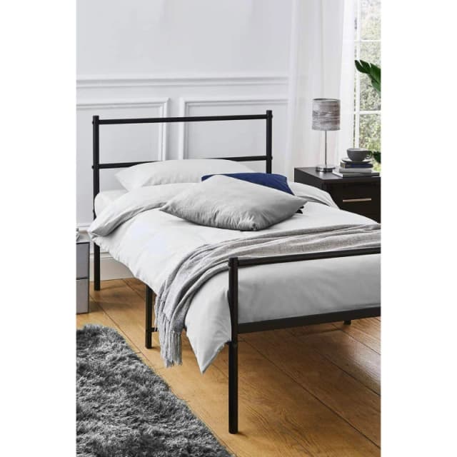 House of Home Single Metal Bed Frame Extra Strong Stylish Modern Bedroom Storage Sturdy Design Black