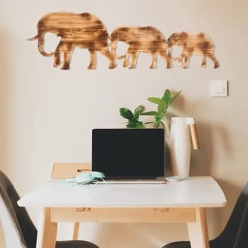 Elephant Family - Walnut Walnut Decorative Wooden Wall Accessory