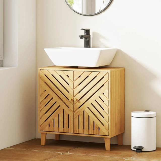 HOMCOM HOMCOM Bamboo Bathroom Under Sink Cabinet with Adjustable Shelf, Natural Natural One Size Unisex 5063603976269