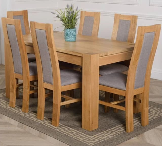 Thats Furniture Kuba 150 x 85cm Chunky Medium Oak Dining Table & 6 Stanford Chairs in Brown Brown Unisex 150 x 85 cm