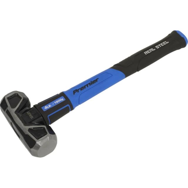 Loops 4lb Short Handled Sledge Hammer - Fibreglass Shaft - Rubber Grip - Carbon Steel Metallics