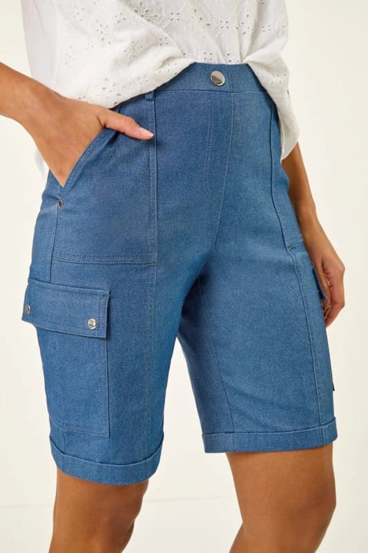 Roman Womens Cargo Seam Short in Mid Blue Size: 12 Mid Blue Female 12