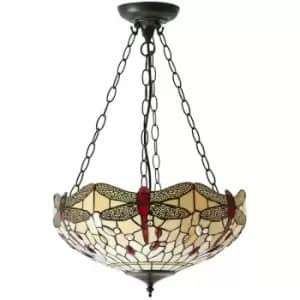 Tiffany Glass Hanging Ceiling Pendant Light Bronze & Dragonfly Lamp Shade i00105