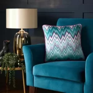 Pants on Fire Velvet Piped Edge Filled Cushion, Blue, 43 x 43cm - Laurence Llewelyn Bowen