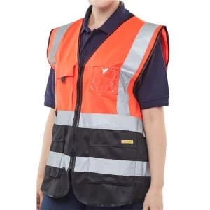 BSeen High Vis Two Tone Executive Waistcoat 2LX RedBlack Ref