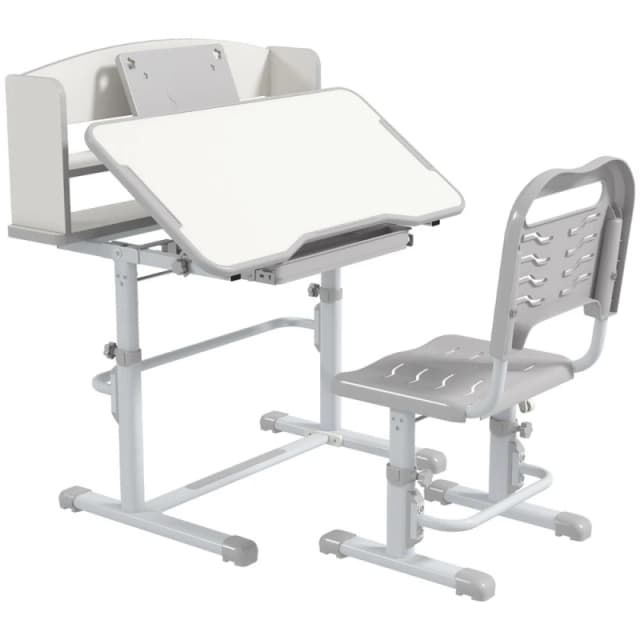 Zonekiz Zonekiz Height Adjustable Kids Desk And Chair Set, With Drawer, Bookshelf, Grey 312-106V80GY