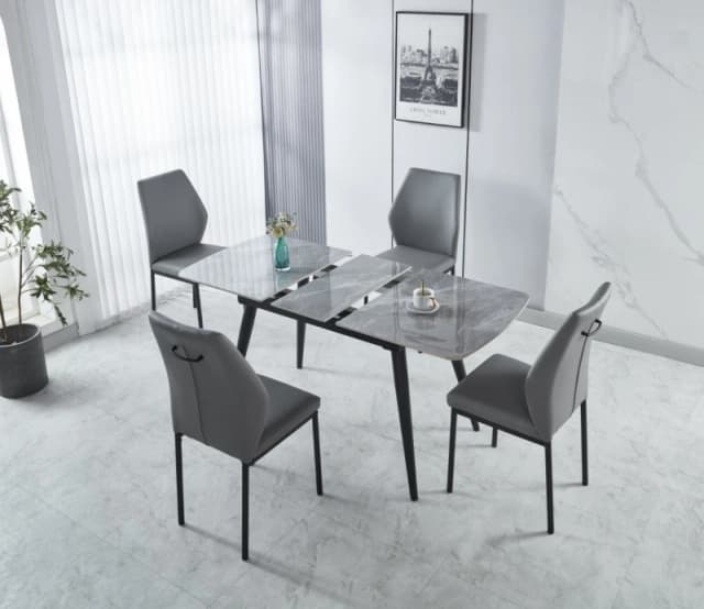 Modernique Modernique Sintere Stone Top Extending Table & 4 Faux Leather Chairs Dining Set in Grey Grey One Size Unisex 5061017322160