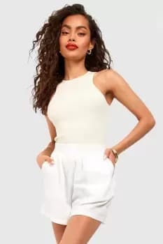 Racer Neck Rib Knit Crop Top