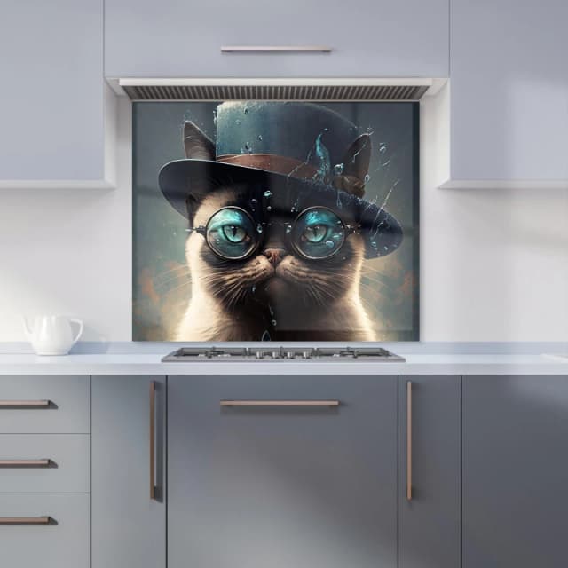 Warren Reed - Designer Siamese Cat With Glasses Splashart Kitchen Splashback Size: 600mm x 750mm Multicolor Unisex 600mm x 750mm