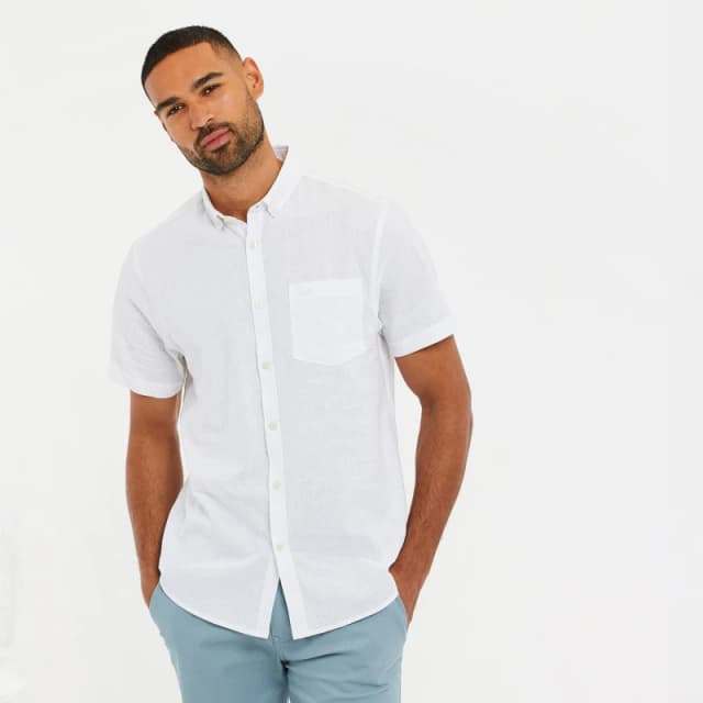 Threadbare Dragon Cotton-Linen Blend Short-Sleeve Shirt White male M