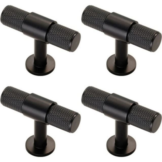 Loops 4x Knurled Cupboard T Shape Pull Handle 50 x 13mm Matt Black Cabinet Handle Black unisex
