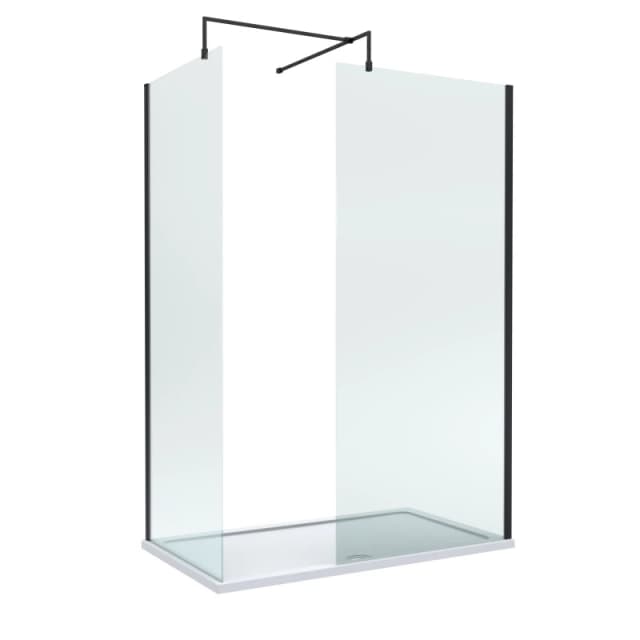 Balterley 8mm Glass Wetroom Screens Black Profile & Tray 1400 x 900mm Black Unisex
