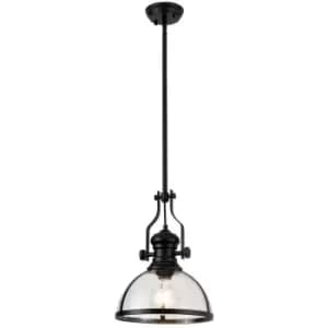 Luminosa Worcester Ceiling Pendant, E27, Matt Black With Round 30cm Matt Black, Clear Glass Shade