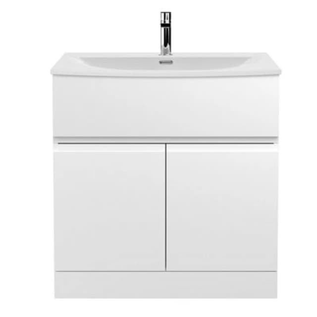 Nuie Hudson Reed Urban Floor Standing 2 Door 1 Drawer Vanity Unit With Curved Basin, Durable Modern Vanity Unit In Satin White, 800mm