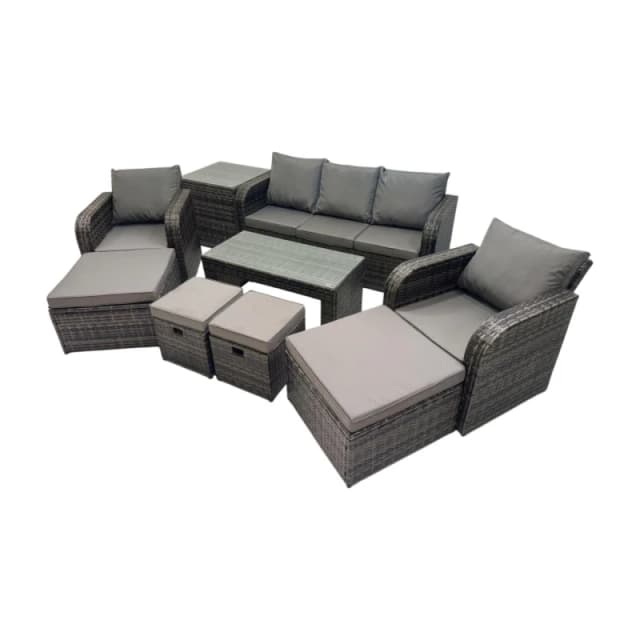 Fimous 3 Seater Sofa Reclining Chair Coffee Table with Side Table 4 Footstool in Dark Grey Dark Grey Unisex