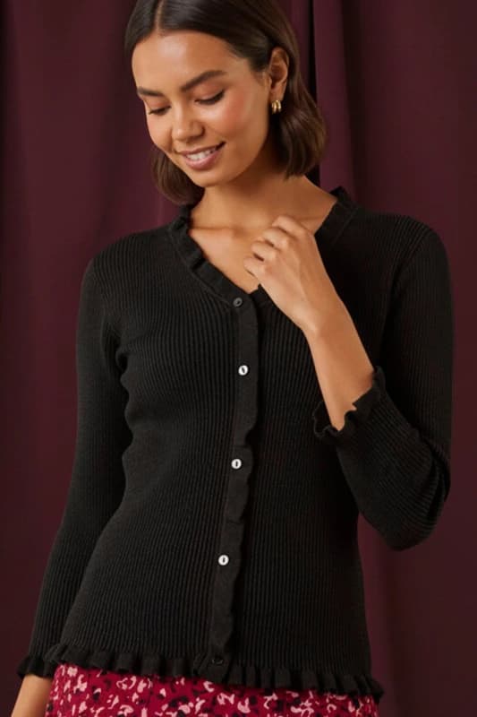 Roman Womens V-Neck Ruffle Knit in Black Size: 16 Black Female 16