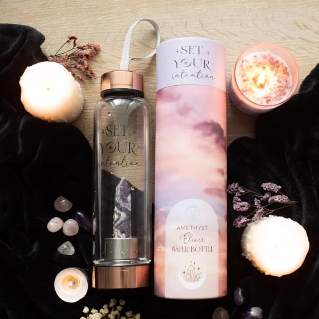 Something Different Amethyst Set Your Intention Glass Water Bottle Waterbottles and Hydration One Size Clear 38730969000