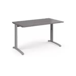 Dams TR10 height settable straight desk 1400mm x 800mm - silver frame, grey oak