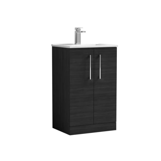 Balterley Bathroom 2 Soft Close Door Floor Vanity Unit & Basin, Black, 500mm in Black Unisex