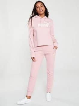 Puma Elevated Essential Logo Cropped Hoodie & Sweat Pants - Pink