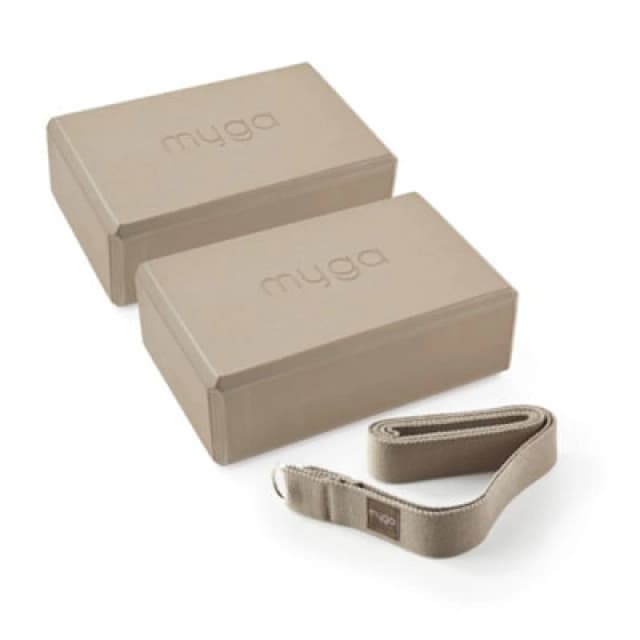 Myga Pair Of Yoga Blocks & Strap Wood