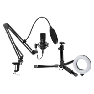 ProSound Vlogger Kit 3 with Portable Mid Size Tripod, LED Ring Light & Studio Microphone with Boom Arm