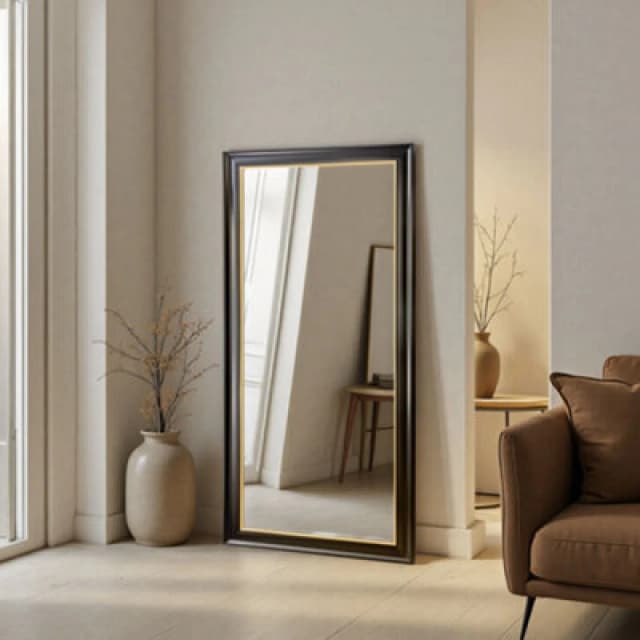 Yearn Georgian Full Length Black Gold Bevelled Mirror