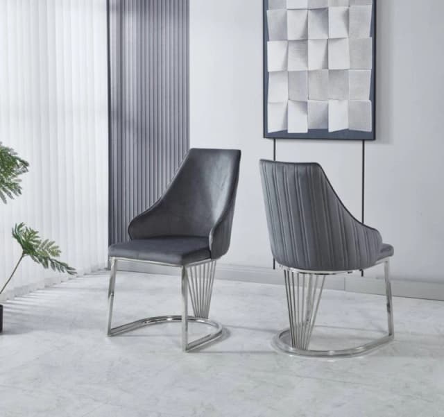Modernique Modernique Set of 2 Velvet Upholstered Dining Chairs with Chrome Metal Legs in Grey Grey One Size Unisex 5061017321811