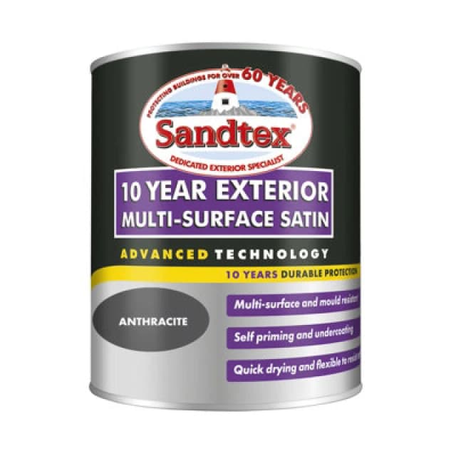 SANDTEX 10 Year Exterior Multi Surface Satin - Anthracite - 750ml - Sandtex 5101147