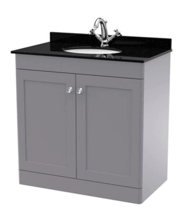 nuie 800mm Floor Standing 2 Door Vanity & Marble Top 1TH - Satin Grey CLC226BR1
