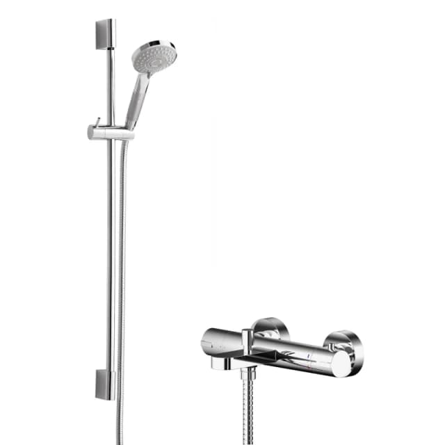 Balterley Wall Mount Thermostatic Bath Shower Mixer Tap Slide Rail Kit Chrome Silver