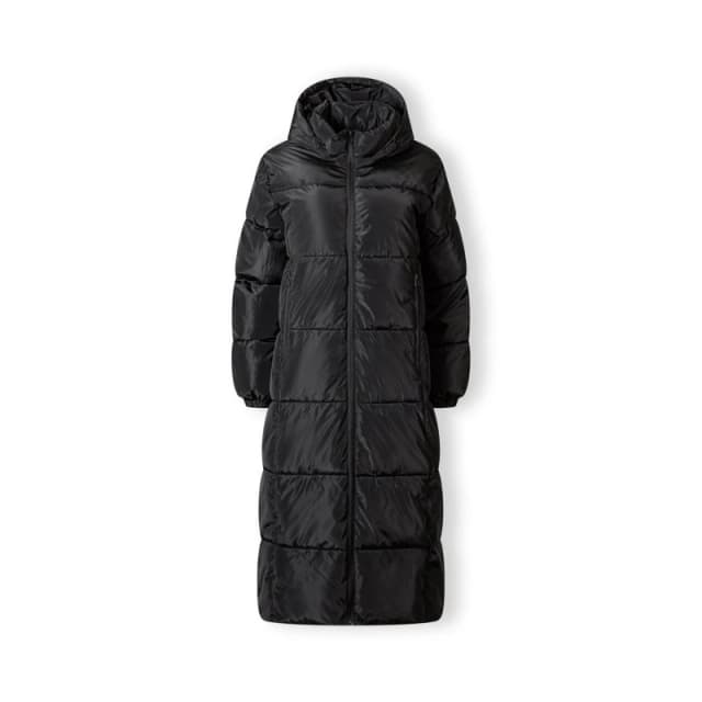 Minoti Women long quilted winter jacket with drawstring hood Black female 8 (XS)
