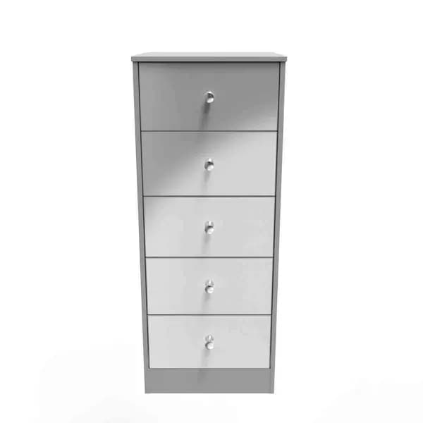 Welcome Furniture Ready Assembled Padstow 5 Drawer Tallboy In Uniform Grey Gloss & Dusk Grey PAD003UGDG