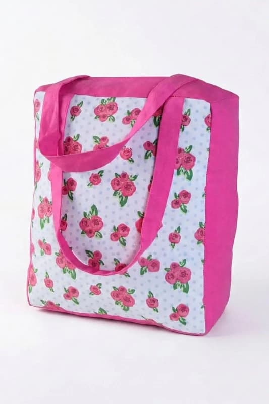 Homescapes Cotton Pink Roses Dots Design Shopping Bag, 36 x 43 x 11cm Pink unisex