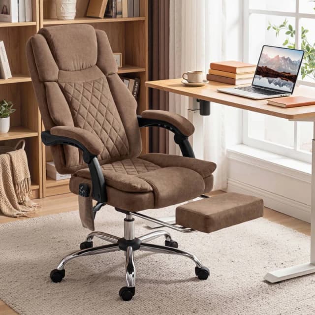 HOMCOM Executive Office Chair, Desk Chair with Massage & Heat, Brown Brown Unisex