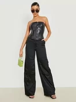 Boohoo Wide Leg Cargo Trouser - Black, Size 16, Women