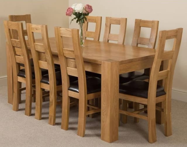 Thats Furniture Kuba 180 x 90cm Chunky Oak Dining Table & 8 Yale Chairs in Brown Brown Unisex 180 x 90 cm