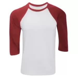 Canvas Mens 3/4 Sleeve Baseball T-Shirt (L) (White/Red)