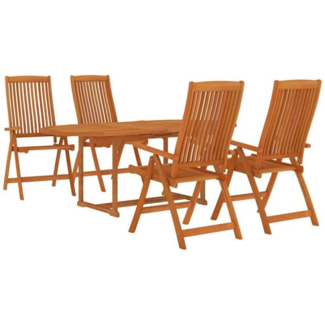 vidaXL 5 Piece Garden Dining Set Solid Wood Eucalyptus, Brown 3087335