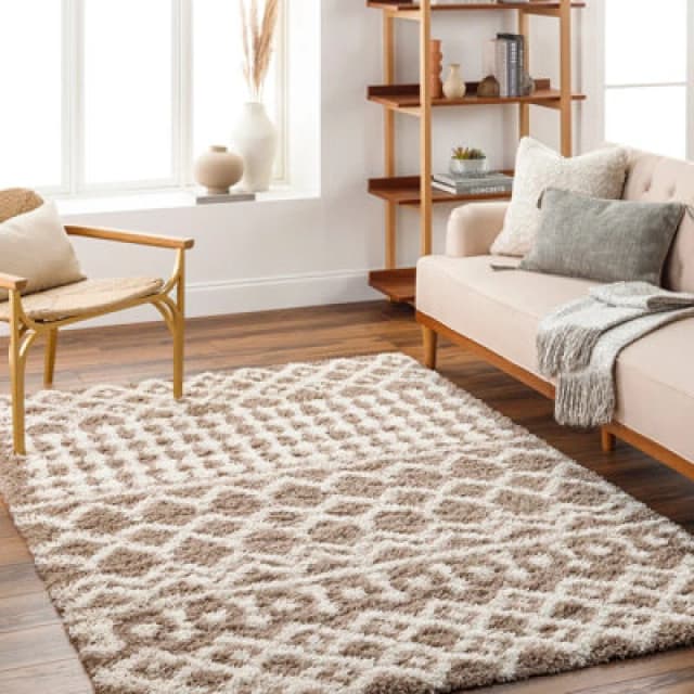 Livabliss Shaggy Geometric Plush Pile Taupe Nour Area Rug 130 X 170 Cm - Easy Care, Non Shedding, Ideal For Living Room & Bedroom