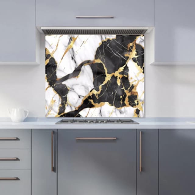 Warren Reed Designer Gold And Black Marble Effect Kitchen Splashback