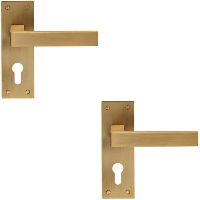Loops 2x PAIR Straight Square Handle on Euro Lock Backplate 150 x 50mm Antique Brass Metallics