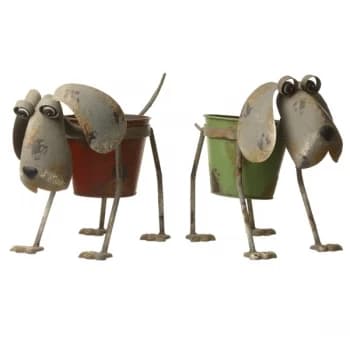 Metal Dog Plant Pot Red/Green By Heaven Sends